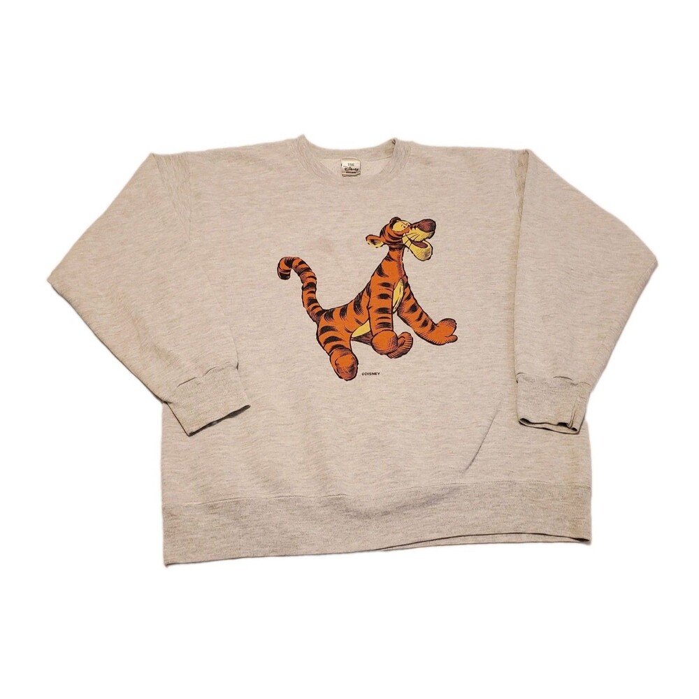 Vtg 90s Disney Store Tigger Mens Sz XL Heather Gray Crew Neck Sweatshirt